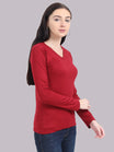 Women's Cotton Plain V Neck Full Sleeve Maroon Color T-Shirt