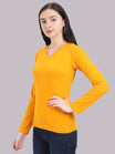Women's Cotton Plain V Neck Full Sleeve Mustard Yellow Color T-Shirt