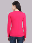 Women's Cotton Plain V Neck Full Sleeve Pink Color T-Shirt