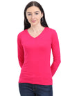 Women's Cotton Plain V Neck Full Sleeve Pink Color T-Shirt