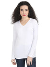 Women's Cotton Plain V Neck Full Sleeve White Color T-Shirt