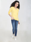 Women's Cotton Plain V Neck Full Sleeve Yellow Color T-Shirt