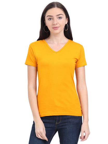 Fleximaa Women's Cotton Plain V Neck Half Sleeve T-Shirt - fleximaa-so