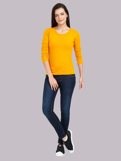Fleximaa Women's Cotton Plain Round Neck Full Sleeve T-Shirt - fleximaa-so