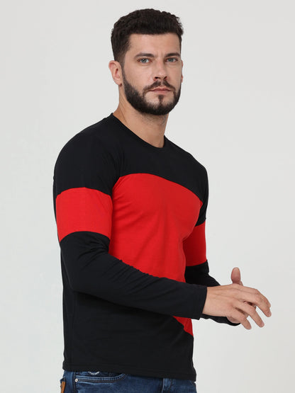 Fleximaa Men's Cotton Round Neck Color Block Full Sleeve T-Shirt - fleximaa-so