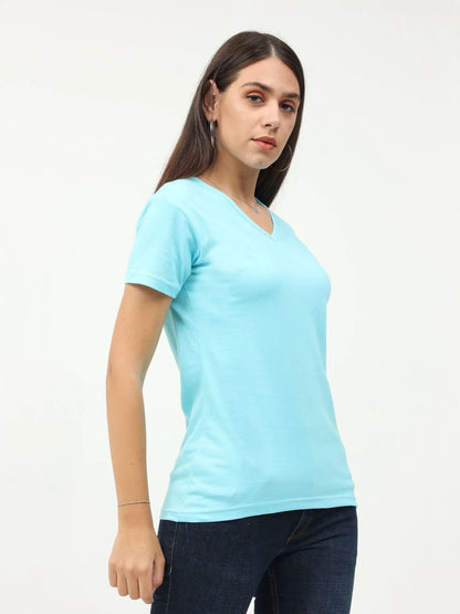 Fleximaa Women's Cotton Plain V Neck Half Sleeve T-Shirt-2 - fleximaa-so