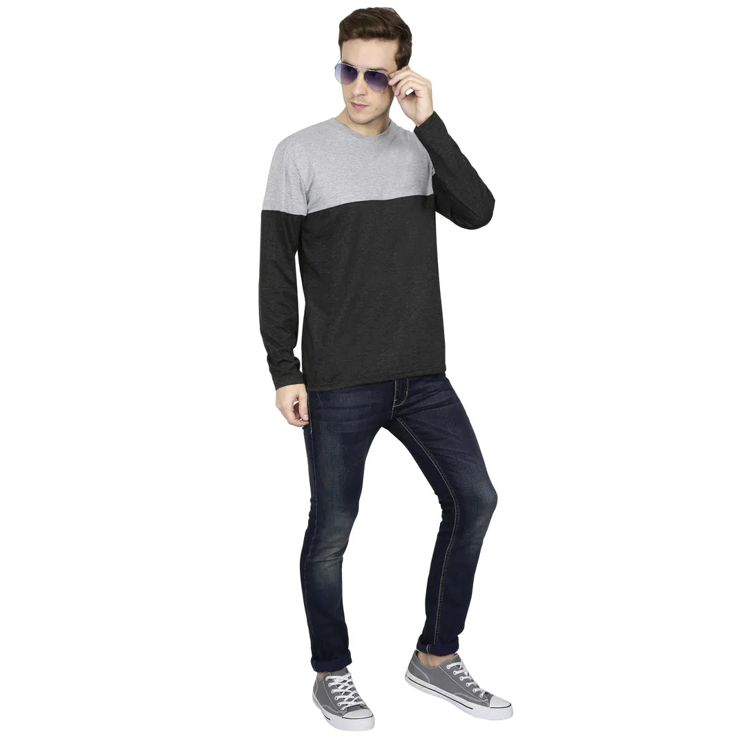 Fleximaa Men's Cotton Color Block Round Neck Full Sleeve T-Shirt - fleximaa-so