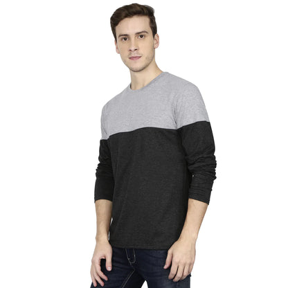 Fleximaa Men's Cotton Color Block Round Neck Full Sleeve T-Shirt - fleximaa-so