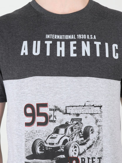 Men's Cotton Round Neck Printed Color Block Half Sleeve T-Shirt