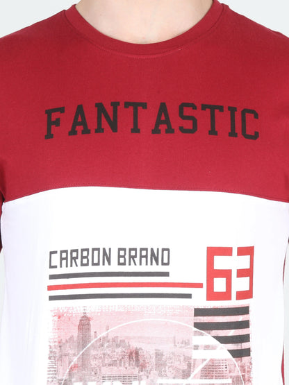 Men's Cotton Round Neck Printed Color Block Half Sleeve T-Shirt