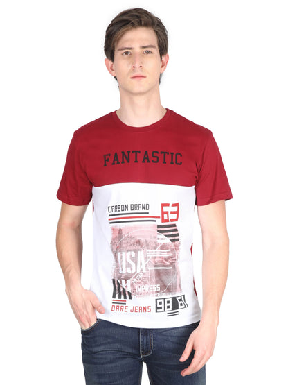 Men's Cotton Round Neck Printed Color Block Half Sleeve T-Shirt