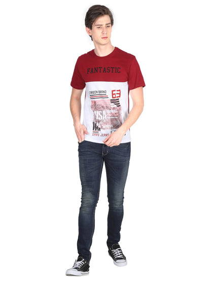 Men's Cotton Round Neck Printed Color Block Half Sleeve T-Shirt