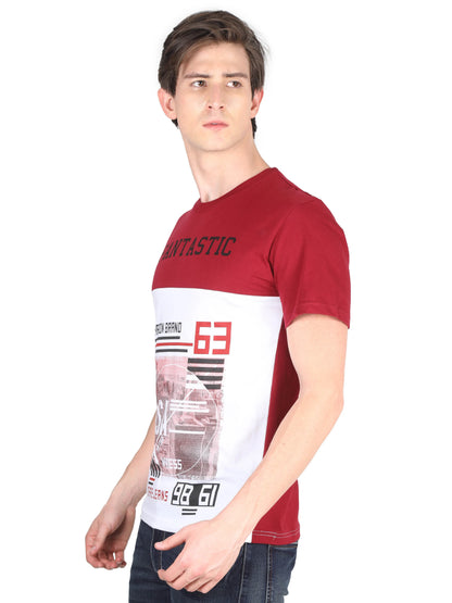 Men's Cotton Round Neck Printed Color Block Half Sleeve T-Shirt