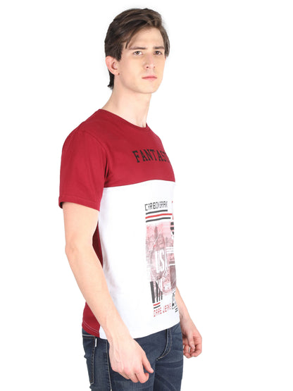 Men's Cotton Round Neck Printed Color Block Half Sleeve T-Shirt