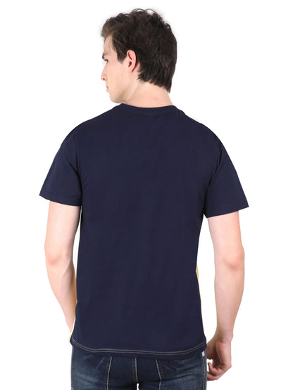 Men's Cotton Round Neck Printed Color Block Half Sleeve T-Shirt
