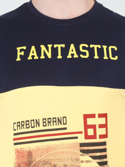 Men's Cotton Round Neck Printed Color Block Half Sleeve T-Shirt