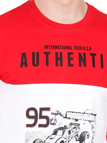 Men's Cotton Round Neck Printed Color Block Half Sleeve T-Shirt