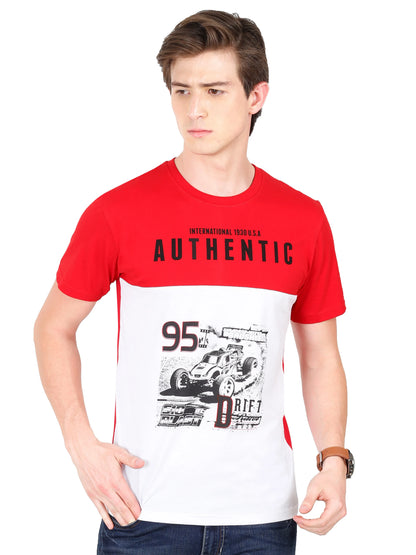 Men's Cotton Round Neck Printed Color Block Half Sleeve T-Shirt