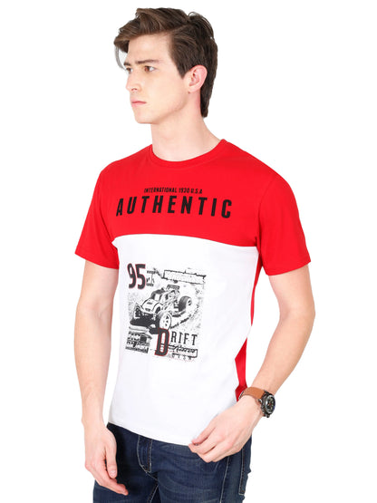 Men's Cotton Round Neck Printed Color Block Half Sleeve T-Shirt
