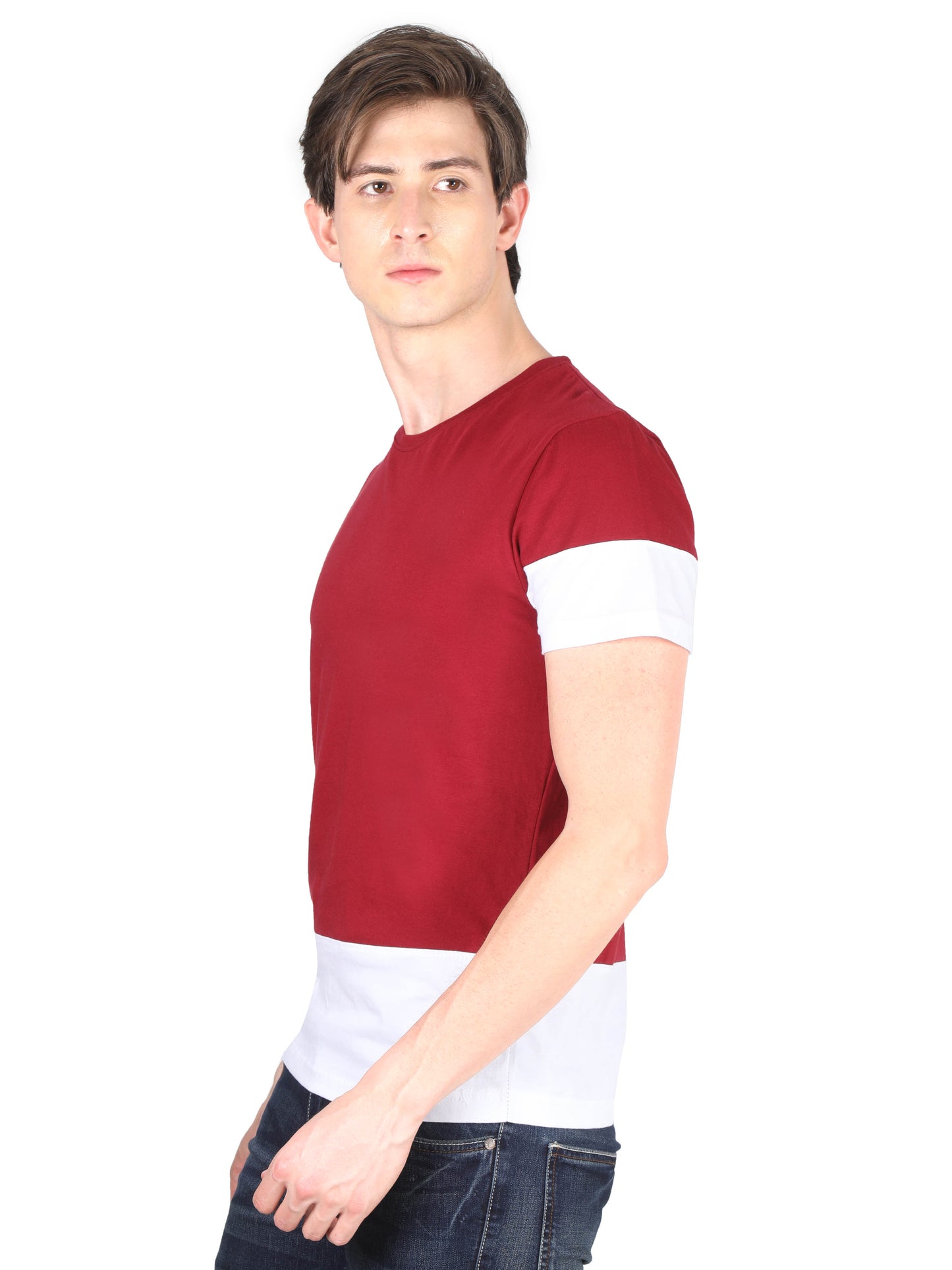 Men's Cotton Round Neck Color Block Half Sleeve T-Shirt