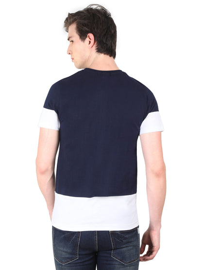 Men's Cotton Round Neck Color Block Half Sleeve T-Shirt