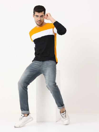 Fleximaa Men's Cotton Round Neck Color Block Full Sleeve T-Shirt - fleximaa-so