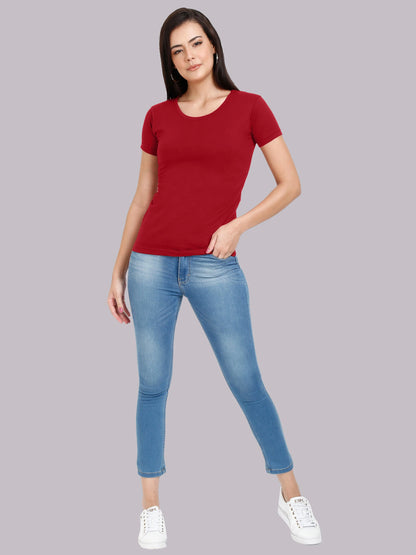 Fleximaa Women's Cotton Plain Round Neck Half Sleeve T-Shirt - fleximaa-so