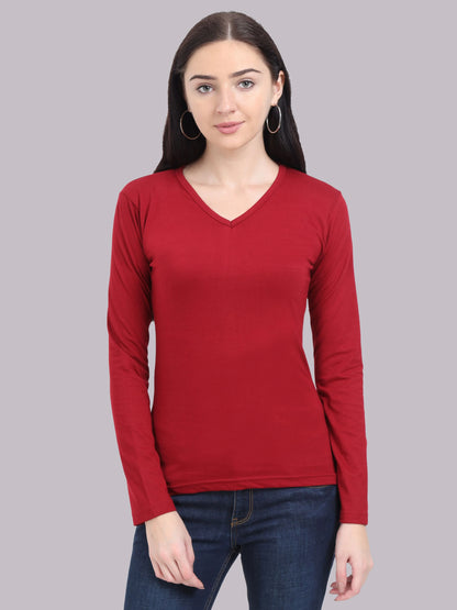 Fleximaa Women's Cotton Plain V Neck Full Sleeve T-Shirt (Pack of 2) - Fleximaa