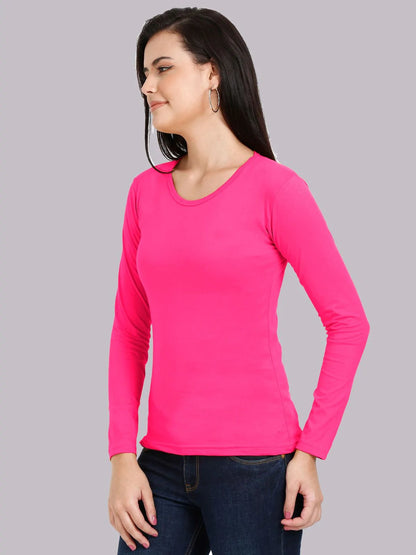 Fleximaa Women's Cotton Plain Round Neck Full Sleeve T-Shirt-2 - fleximaa-so