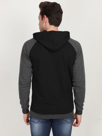 Men's Cotton Full Sleeve Color Block Blackcharcoal Color Hoodies/Sweatshirts