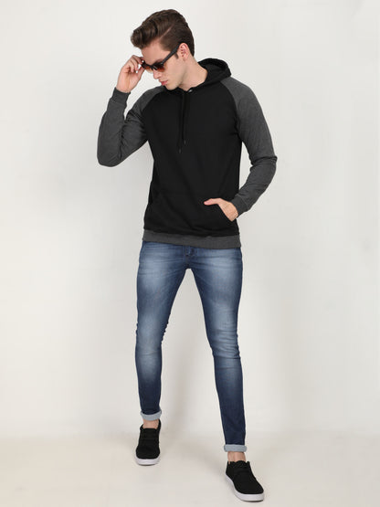Men's Cotton Full Sleeve Color Block Blackcharcoal Color Hoodies/Sweatshirts