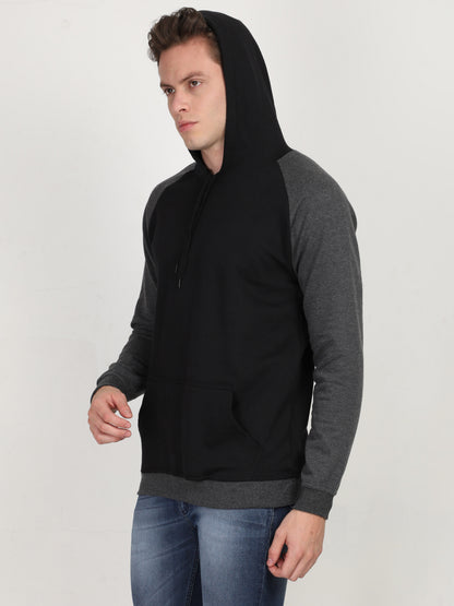 Men's Cotton Full Sleeve Color Block Blackcharcoal Color Hoodies/Sweatshirts