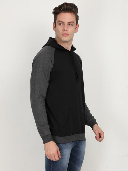 Men's Cotton Full Sleeve Color Block Blackcharcoal Color Hoodies/Sweatshirts