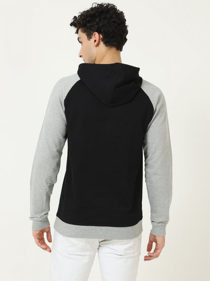 Men's Cotton Full Sleeve Color Block Blackgrey Color Hoodies/Sweatshirts
