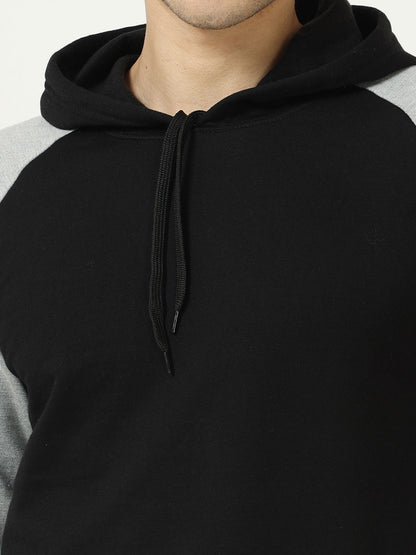 Men's Cotton Full Sleeve Color Block Blackgrey Color Hoodies/Sweatshirts