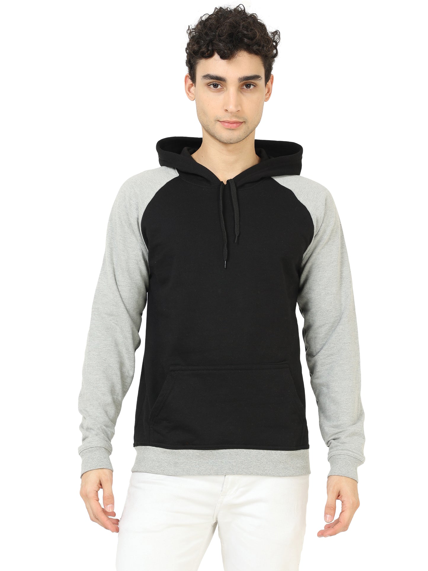 Men's Cotton Full Sleeve Color Block Blackgrey Color Hoodies/Sweatshirts