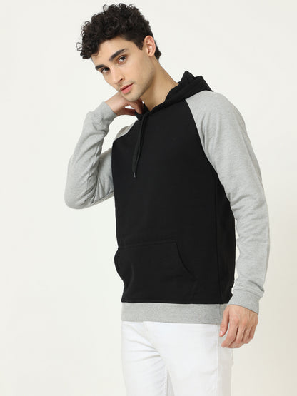 Men's Cotton Full Sleeve Color Block Blackgrey Color Hoodies/Sweatshirts