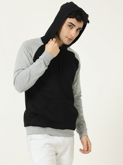 Men's Cotton Full Sleeve Color Block Blackgrey Color Hoodies/Sweatshirts