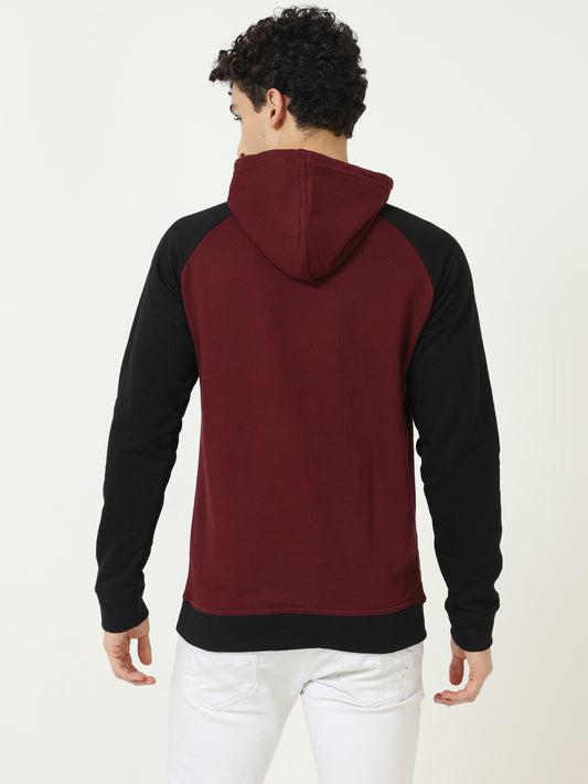 Men's Cotton Full Sleeve Color Block Maroonblack Color Hoodies/Sweatshirts