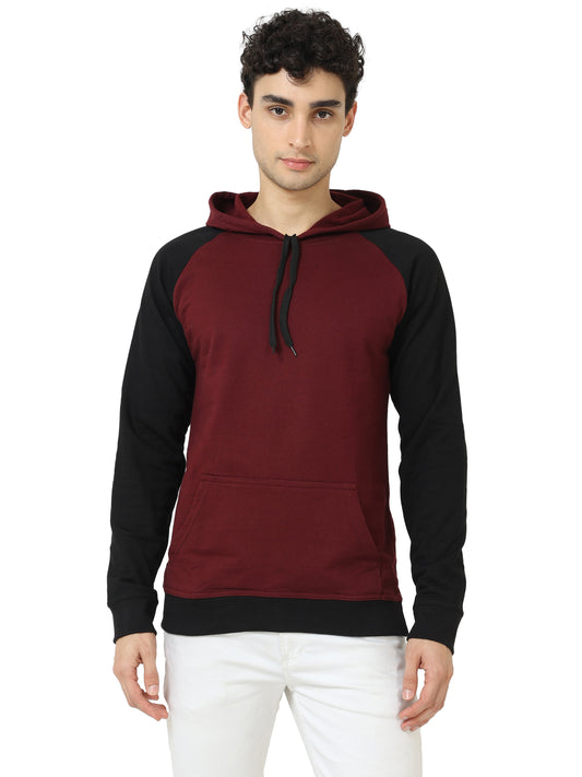 Men's Cotton Full Sleeve Color Block Maroonblack Color Hoodies/Sweatshirts