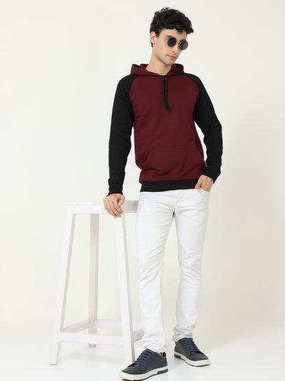 Men's Cotton Full Sleeve Color Block Maroonblack Color Hoodies/Sweatshirts