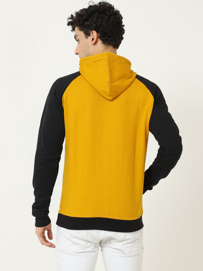 Men's Cotton Full Sleeve Color Block Mustardblack Color Hoodies/Sweatshirts