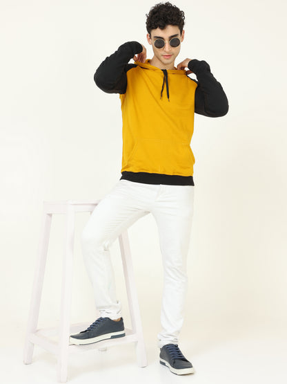 Men's Cotton Full Sleeve Color Block Mustardblack Color Hoodies/Sweatshirts