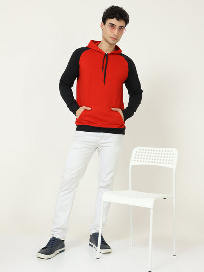 Men's Cotton Full Sleeve Color Block Redblack Color Hoodies/Sweatshirts