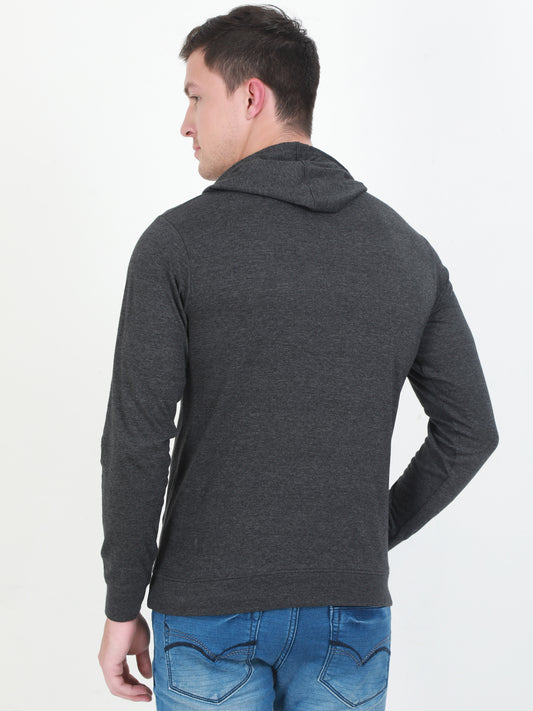Men's Cotton Full Sleeve Printed Charcoal Melange Color Hoodies/Sweatshirts