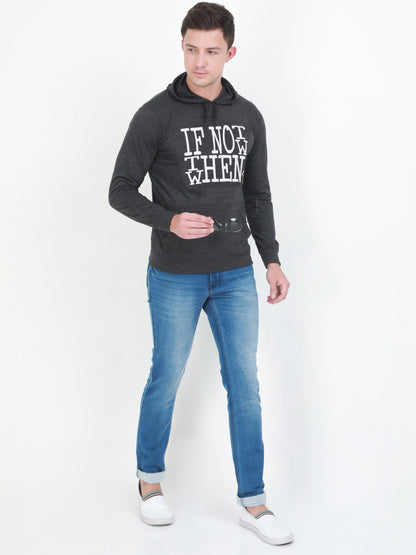 Men's Cotton Full Sleeve Printed Charcoal Melange Color Hoodies/Sweatshirts