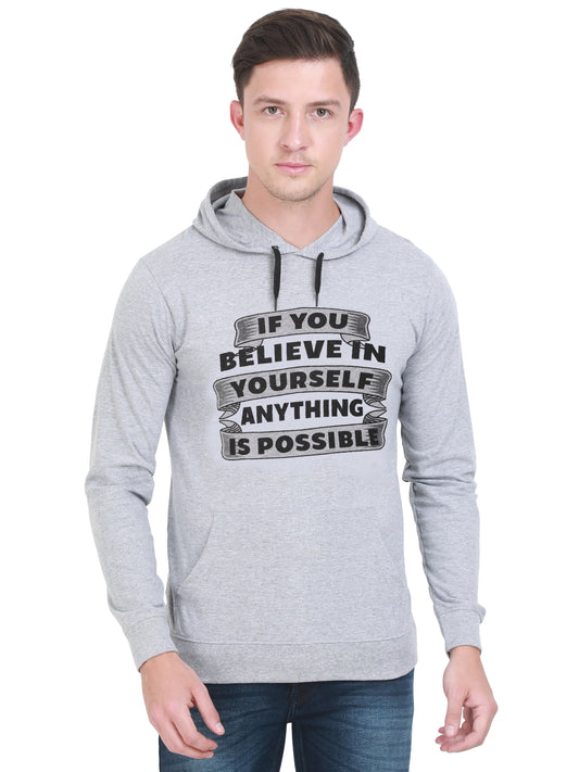 Men's Cotton Full Sleeve Printed Grey Melange Color Hoodies/Sweatshirts