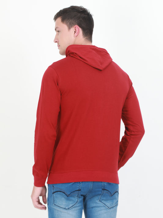 Men's Cotton Full Sleeve Printed Maroon Color Hoodies/Sweatshirts