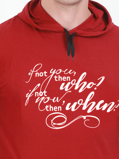 Men's Cotton Full Sleeve Printed Maroon Color Hoodies/Sweatshirts
