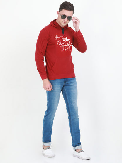 Men's Cotton Full Sleeve Printed Maroon Color Hoodies/Sweatshirts